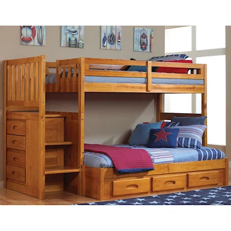 Mission Youth Twin Over Full Stair Stepper Bunk Bed with Rake Slat Detailing